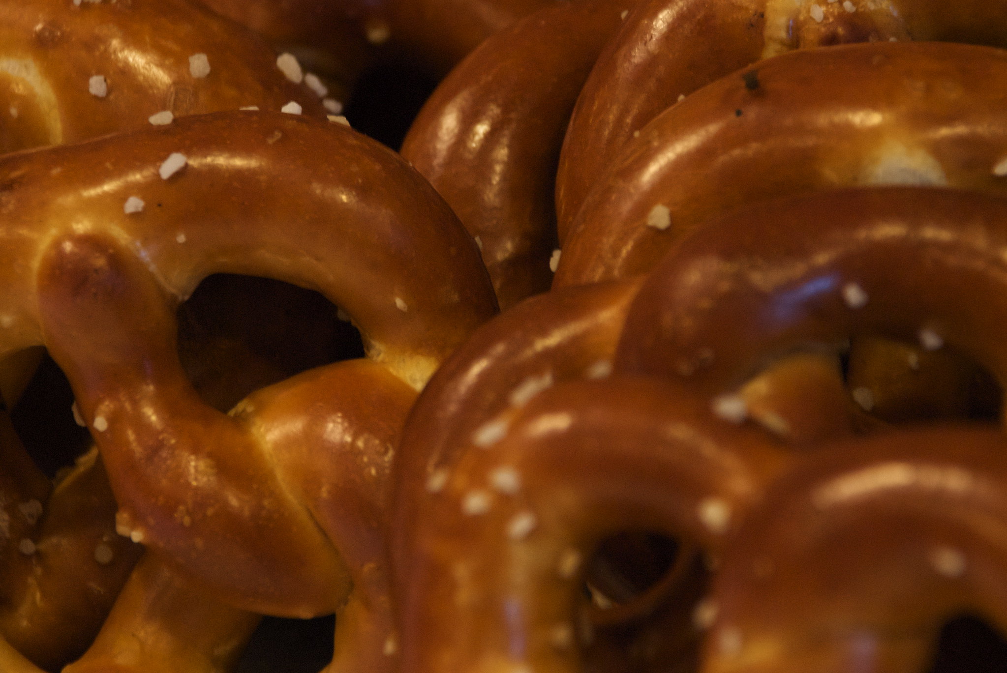 A stack of fresh pretzels